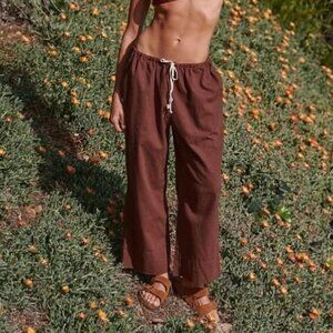 Free People Livin’ In It Wide Leg Brown Drawstring Pants